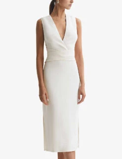 Reiss Jayla V-neck Cross-over Stretch-woven Midi Dress -Whistles Store R04169031 IVORY ALT02