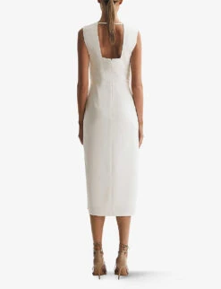 Reiss Jayla V-neck Cross-over Stretch-woven Midi Dress -Whistles Store R04169031 IVORY ALT03