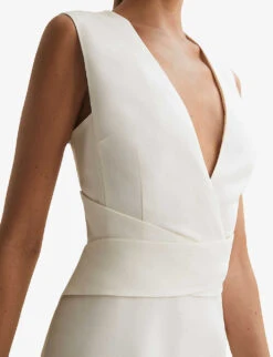 Reiss Jayla V-neck Cross-over Stretch-woven Midi Dress -Whistles Store R04169031 IVORY ALT04