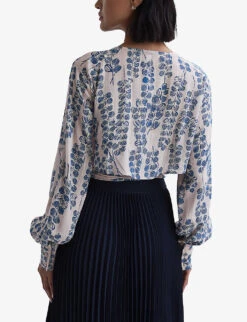 Reiss Sadie Printed Cropped Woven Blouse -Whistles Store R04169194 PINKBLUE ALT03