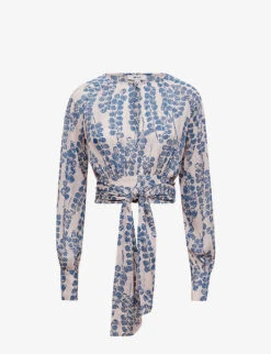 Reiss Sadie Printed Cropped Woven Blouse