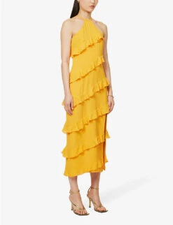 Exclusive Katy Ruffled-trim Woven Maxi Dress -Whistles Store R04169544 TANGERINE ALT02