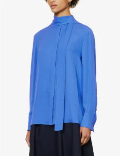 Valentino Self-tie Crepe-texture Regular-fit Silk Shirt 9 Valentino Self-tie Crepe-texture Regular-fit Silk Shirt -Whistles Store R04169641 SERENITY ALT02