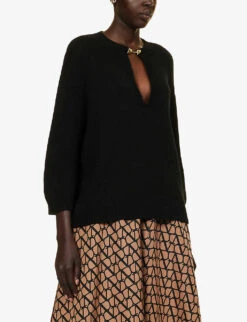 Valentino Cut-out Stud-embellished Cashmere Knitted Jumper -Whistles Store R04169667 NERO ALT02