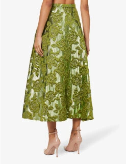 Valentino Floral-pattern Flared-hem Woven Midi Skirt -Whistles Store R04169679 CELERYGREEN ALT03