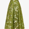 Valentino Floral-pattern Flared-hem Woven Midi Skirt -Whistles Store R04169679 CELERYGREEN M