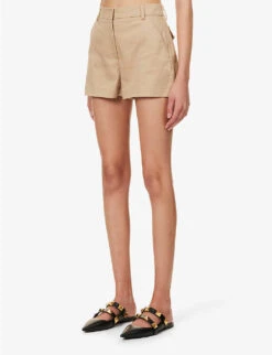 Valentino Pressed-crease Straight-leg Stretch-cotton Shorts -Whistles Store R04169689 BEIGE ALT02