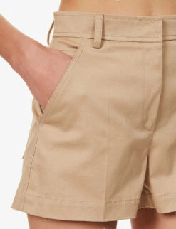 Valentino Pressed-crease Straight-leg Stretch-cotton Shorts -Whistles Store R04169689 BEIGE ALT05