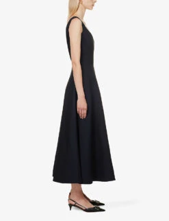 Valentino Round-neck Flared-hem Wool And Silk-blend Midi Dress -Whistles Store R04169704 NAVY ALT02