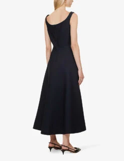 Valentino Round-neck Flared-hem Wool And Silk-blend Midi Dress -Whistles Store R04169704 NAVY ALT03