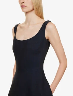 Valentino Round-neck Flared-hem Wool And Silk-blend Midi Dress -Whistles Store R04169704 NAVY ALT04