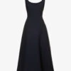 Valentino Round-neck Flared-hem Wool And Silk-blend Midi Dress -Whistles Store R04169704 NAVY M