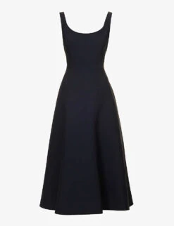 Valentino Round-neck Flared-hem Wool And Silk-blend Midi Dress