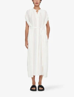 Joseph Davidge Pleated Tied-waist Woven Midi Dress 8 Joseph Davidge Pleated Tied-waist Woven Midi Dress -Whistles Store R04169964 IVORY ALT01