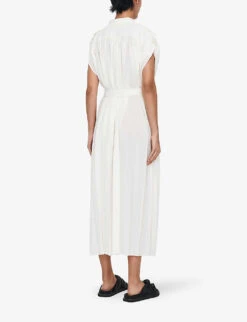 Joseph Davidge Pleated Tied-waist Woven Midi Dress 10 Joseph Davidge Pleated Tied-waist Woven Midi Dress -Whistles Store R04169964 IVORY ALT03