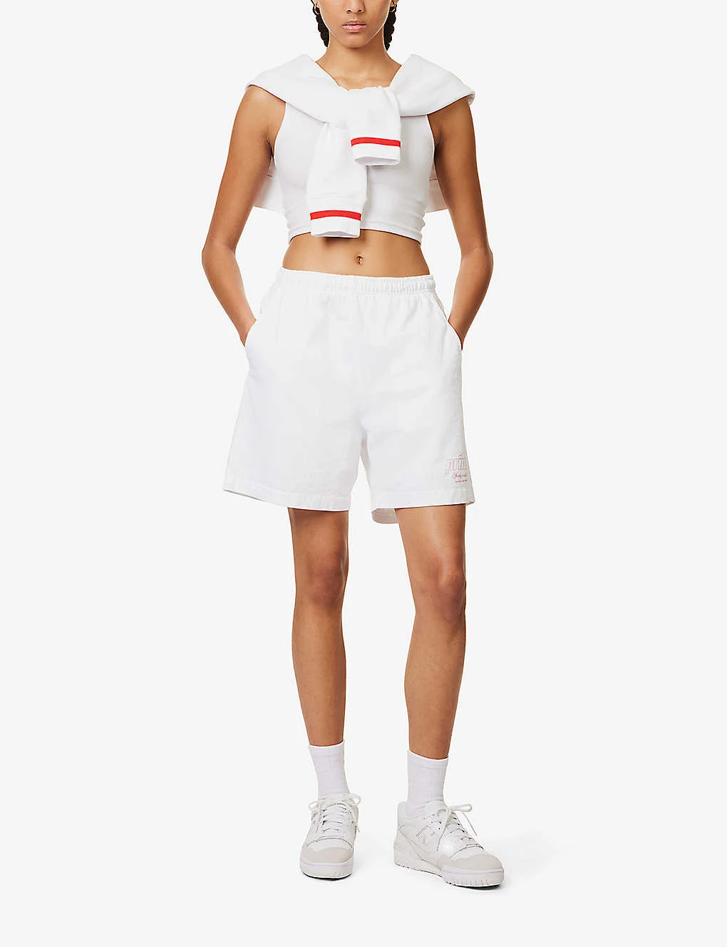 Sporty & Rich X Prince Brand-print Cotton-jersey Shorts 4 Sporty & Rich X Prince Brand-print Cotton-jersey Shorts - Image 2