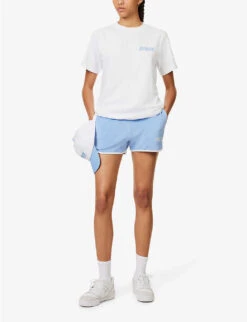 Sporty & Rich X Prince Brand-embroidered Cotton Shorts -Whistles Store R04173088 BLUEWHITE ALT01