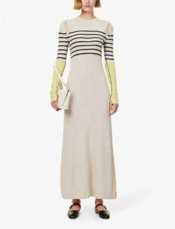 Striped Purl-knit Recycled-cashmere And Organic-cotton Blend Midi Dress -Whistles Store R04173377 CREMALEMONICE ALT01