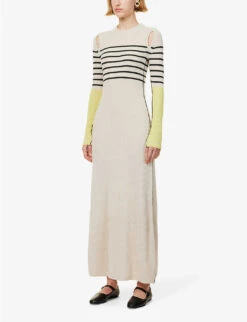 Striped Purl-knit Recycled-cashmere And Organic-cotton Blend Midi Dress -Whistles Store R04173377 CREMALEMONICE ALT02