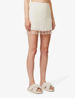 Exclusive Rena Tassel-hem Organic-cotton Mini Skirt -Whistles Store R04174180 CREAM ALT02
