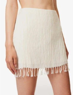 Exclusive Rena Tassel-hem Organic-cotton Mini Skirt -Whistles Store R04174180 CREAM ALT04