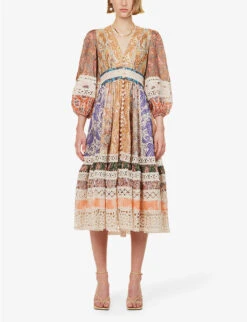 Zimmermann Devi Paisley-patterned Broderie-trim Regular-fit Linen Midi Dress -Whistles Store R04174588 SPLICEDPAISLEY ALT02