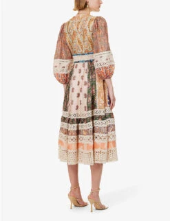 Zimmermann Devi Paisley-patterned Broderie-trim Regular-fit Linen Midi Dress -Whistles Store R04174588 SPLICEDPAISLEY ALT03