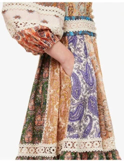 Zimmermann Devi Paisley-patterned Broderie-trim Regular-fit Linen Midi Dress -Whistles Store R04174588 SPLICEDPAISLEY ALT04