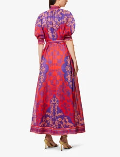 Zimmermann Raie High-neck Puff-sleeve Ramie Maxi Dress -Whistles Store R04174596 PURPLEREDFLORAL ALT03