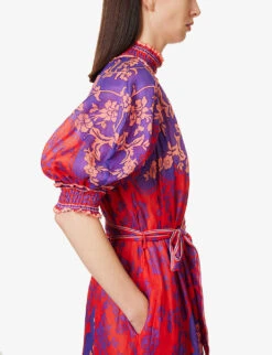 Zimmermann Raie High-neck Puff-sleeve Ramie Maxi Dress -Whistles Store R04174596 PURPLEREDFLORAL ALT04