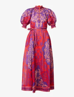 Zimmermann Raie High-neck Puff-sleeve Ramie Maxi Dress