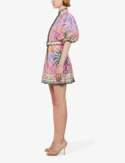 Zimmermann Ginger Floral-print Linen Mini Dress -Whistles Store R04174612 PINKMULTI ALT02