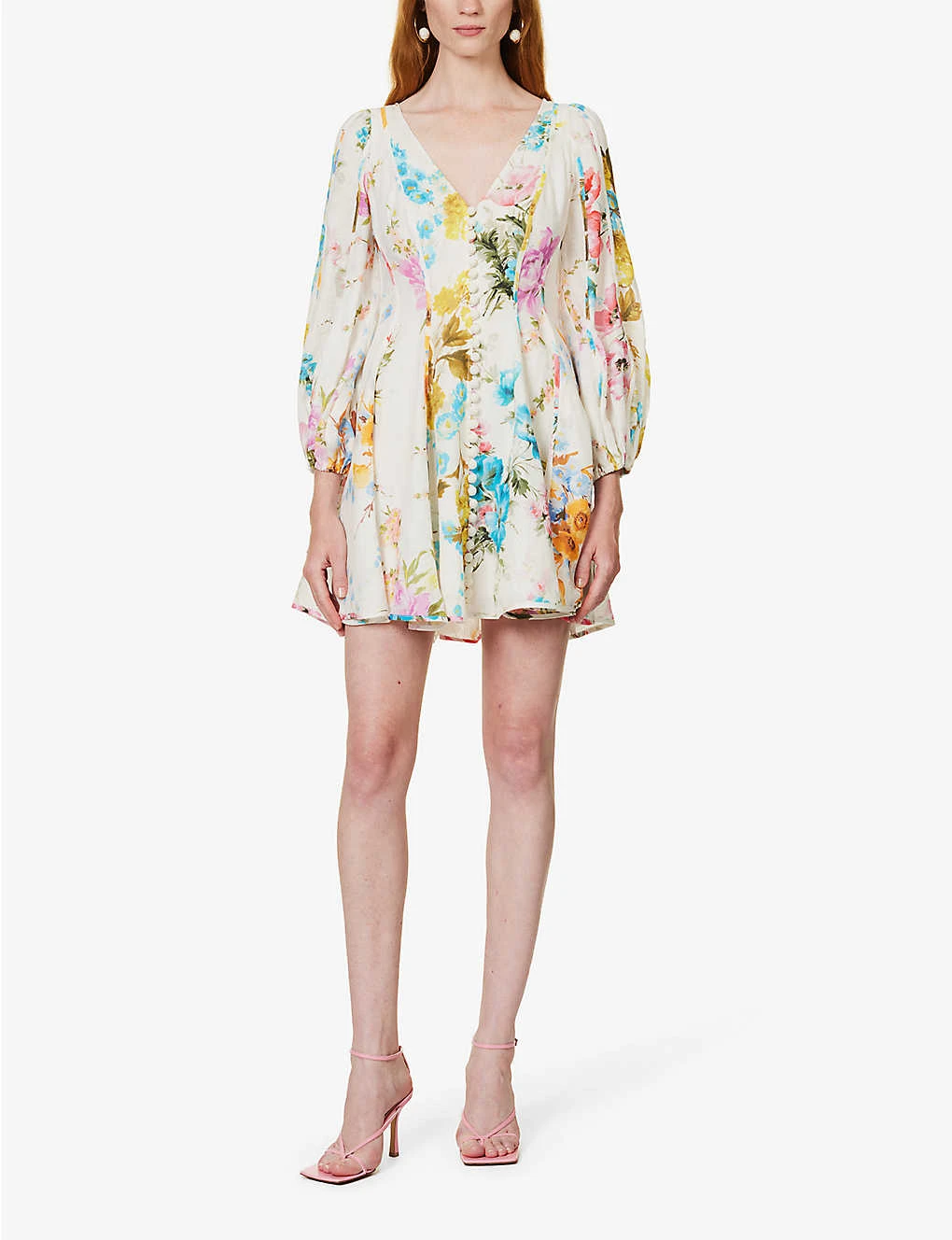 Zimmermann Halcyon V-neck Linen Mini Dress 4 Zimmermann Halcyon V-neck Linen Mini Dress - Image 2
