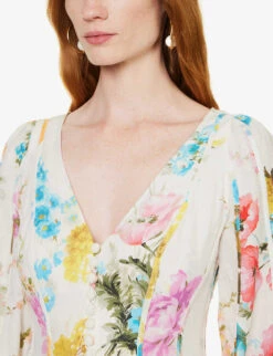 Zimmermann Halcyon V-neck Linen Mini Dress 13 Zimmermann Halcyon V-neck Linen Mini Dress -Whistles Store R04174632 SPLICED ALT05