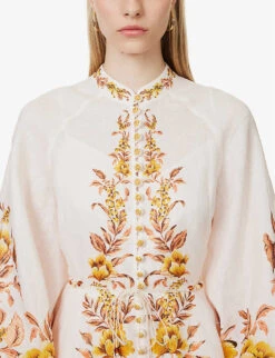 Zimmermann Vacay Floral-print Ballon-sleeve Linen Mini Dress 12 Zimmermann Vacay Floral-print Ballon-sleeve Linen Mini Dress -Whistles Store R04174635 GOLDENFLORAL ALT04