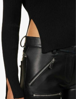 Arenaria Polo Split-hem Knitted Top -Whistles Store R04174796 BLACK ALT05