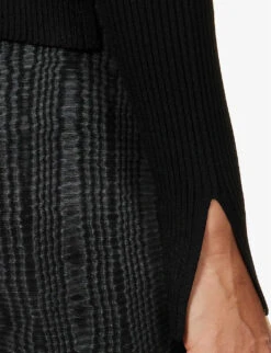 Arenaria Polo Split-hem Knitted Top -Whistles Store R04174796 BLACK ALT06