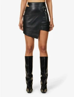 Carabiner-clasp Panelled Leather Mini Skirt 9 Carabiner-clasp Panelled Leather Mini Skirt -Whistles Store R04174805 BLACK ALT02
