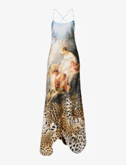 Roberto Cavalli Graphic-print Sleeveless Silk Maxi Dress
