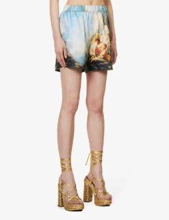 Roberto Cavalli Graphic-print Mid-rise Silk Shorts -Whistles Store R04179645 MULTICOLOUR ALT02
