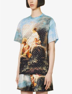 Roberto Cavalli Graphic-print Rhinestone-embellished Cotton T-shirt 9 Roberto Cavalli Graphic-print Rhinestone-embellished Cotton T-shirt -Whistles Store R04179650 MULTICOLOUR ALT02