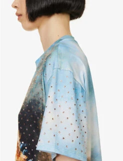 Roberto Cavalli Graphic-print Rhinestone-embellished Cotton T-shirt 11 Roberto Cavalli Graphic-print Rhinestone-embellished Cotton T-shirt -Whistles Store R04179650 MULTICOLOUR ALT04