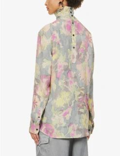 Dries Van Noten Floral-print Turtleneck Silk-blend Shirt -Whistles Store R04180721 GREY ALT03