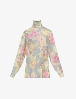 Dries Van Noten Floral-print Turtleneck Silk-blend Shirt