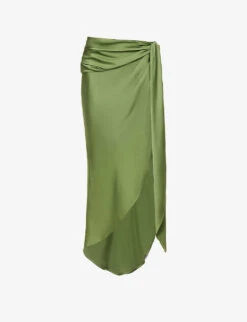 Elisabetta Asymmetric Satin Midi Skirt