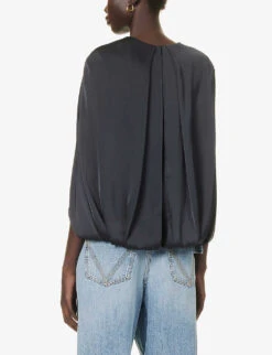 Dawn Cape-overlay Satin Top -Whistles Store R04181293 BLACK ALT03