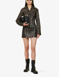 Dion Lee Biker Mid-rise Leather Mini Skirt -Whistles Store R04181840 BURNISHEDBLACK ALT01
