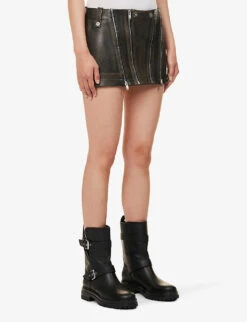 Dion Lee Biker Mid-rise Leather Mini Skirt -Whistles Store R04181840 BURNISHEDBLACK ALT02