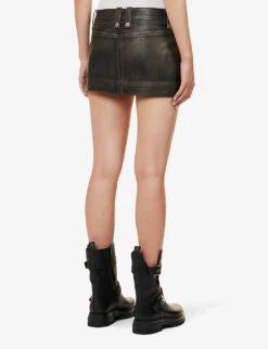 Dion Lee Biker Mid-rise Leather Mini Skirt -Whistles Store R04181840 BURNISHEDBLACK ALT03