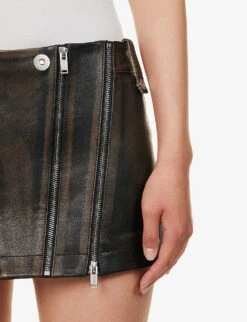 Dion Lee Biker Mid-rise Leather Mini Skirt -Whistles Store R04181840 BURNISHEDBLACK ALT04